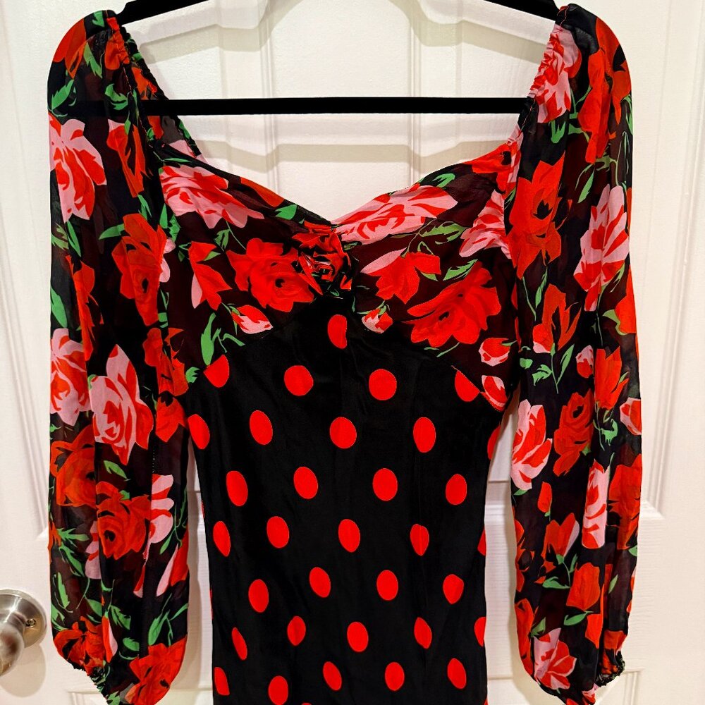 RIXO JOSEPHINE POLKA DOT FLORAL MIDI MAXI DRESS